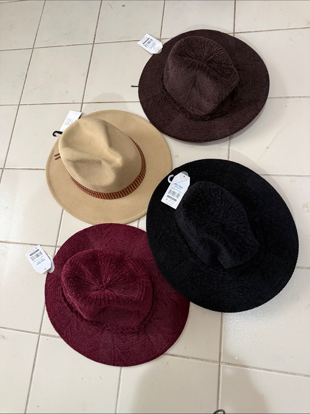 Wide Brim Fedora Hat - Black, Beige, Burgundy, Brown